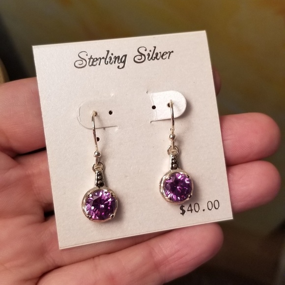COPY - Sterling Silver Earrings Amethyst Cubic Zirconia - Picture 7 of 8